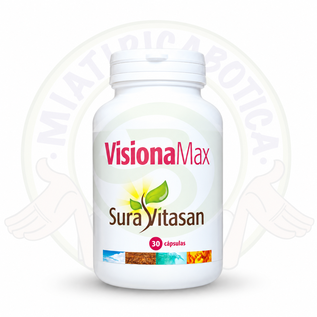 Botella VisionaMax sobre fondo botánico VISIONAMAX SURAVITASAN 30 CÁPS - Imagen 1